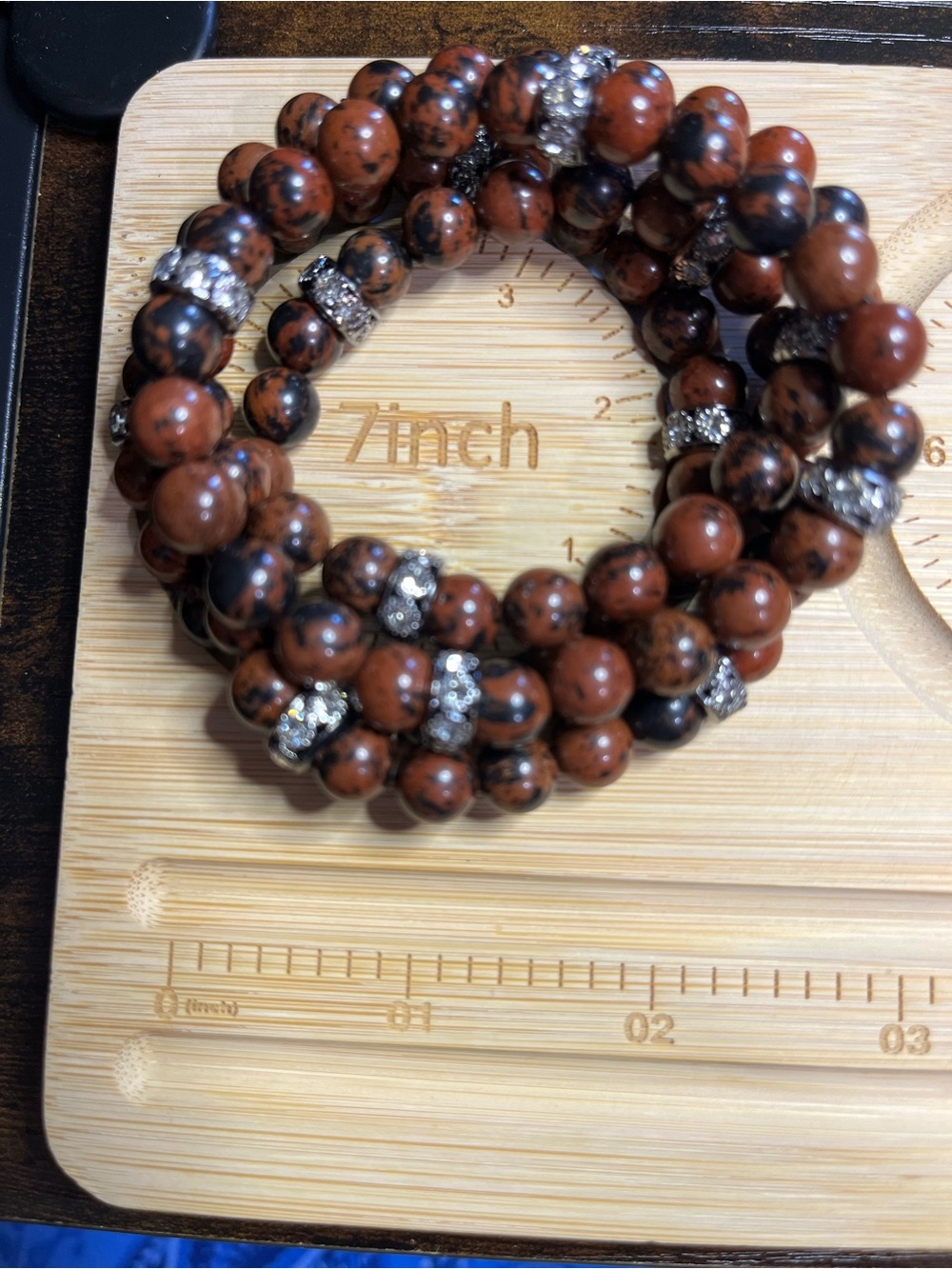 ✨ Natural Mahogany Obsidian 4-Piece Bracelet Stack & Matching Earrings Set ✨ - Picture 9 of 10